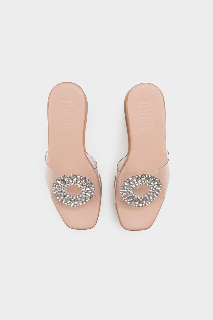 RHINESTONE DÉCOR CLEAR WEDGE SLIDE - Nose