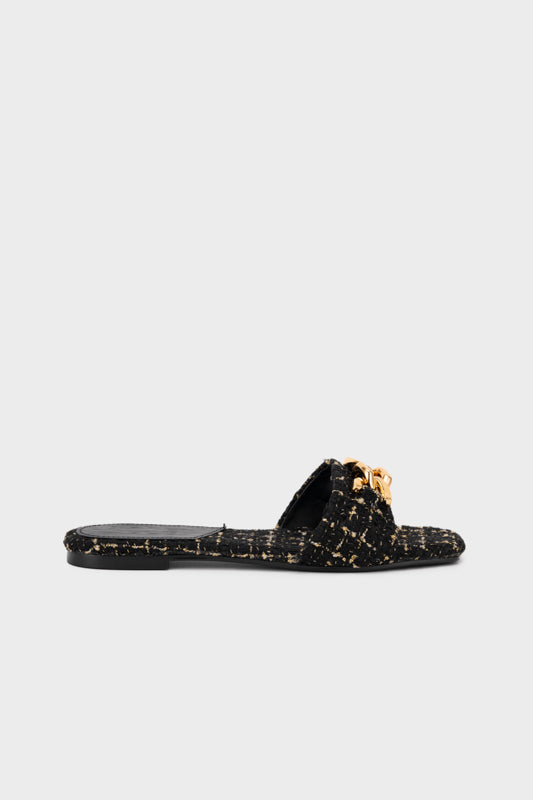 TWEED WITH EMBELLISHED CHAIN FLAT SLIDE - Nose