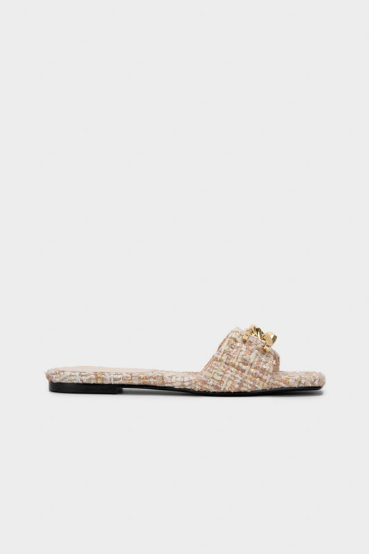 TWEED WITH EMBELLISHED CHAIN FLAT SLIDE - Nose