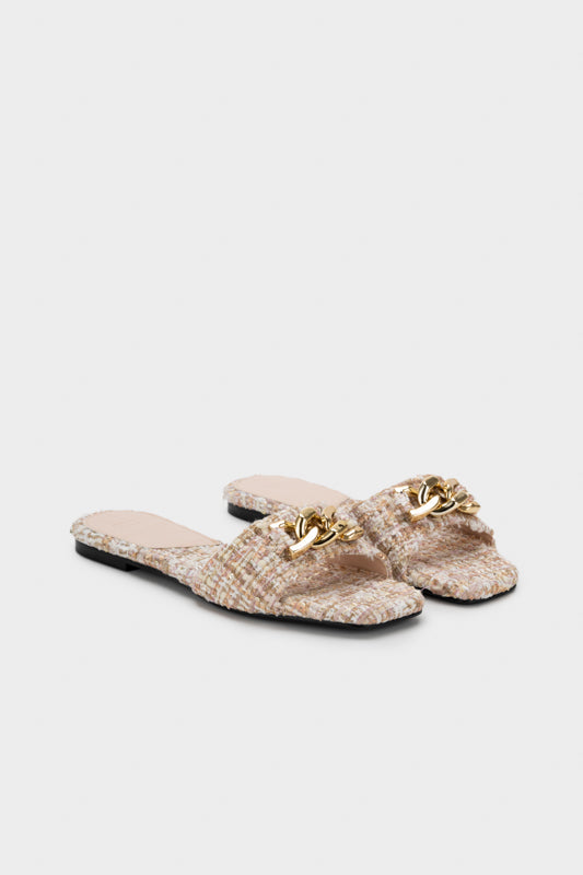 TWEED WITH EMBELLISHED CHAIN FLAT SLIDE - Nose