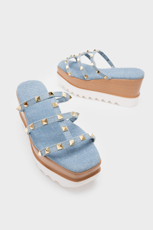 STUDDED PLATFORM WEDGE HEEL SLIDE - Nose