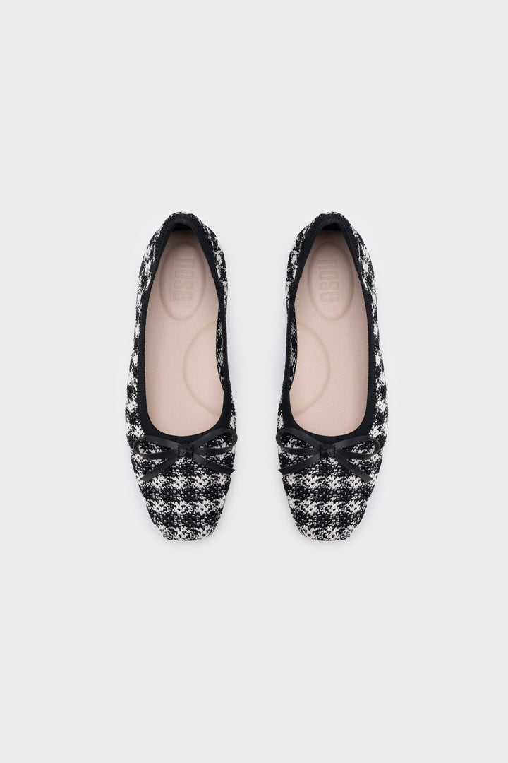 HOUNDSTOOTH FLAT BALLERINA WITH RIBBON DETAIL