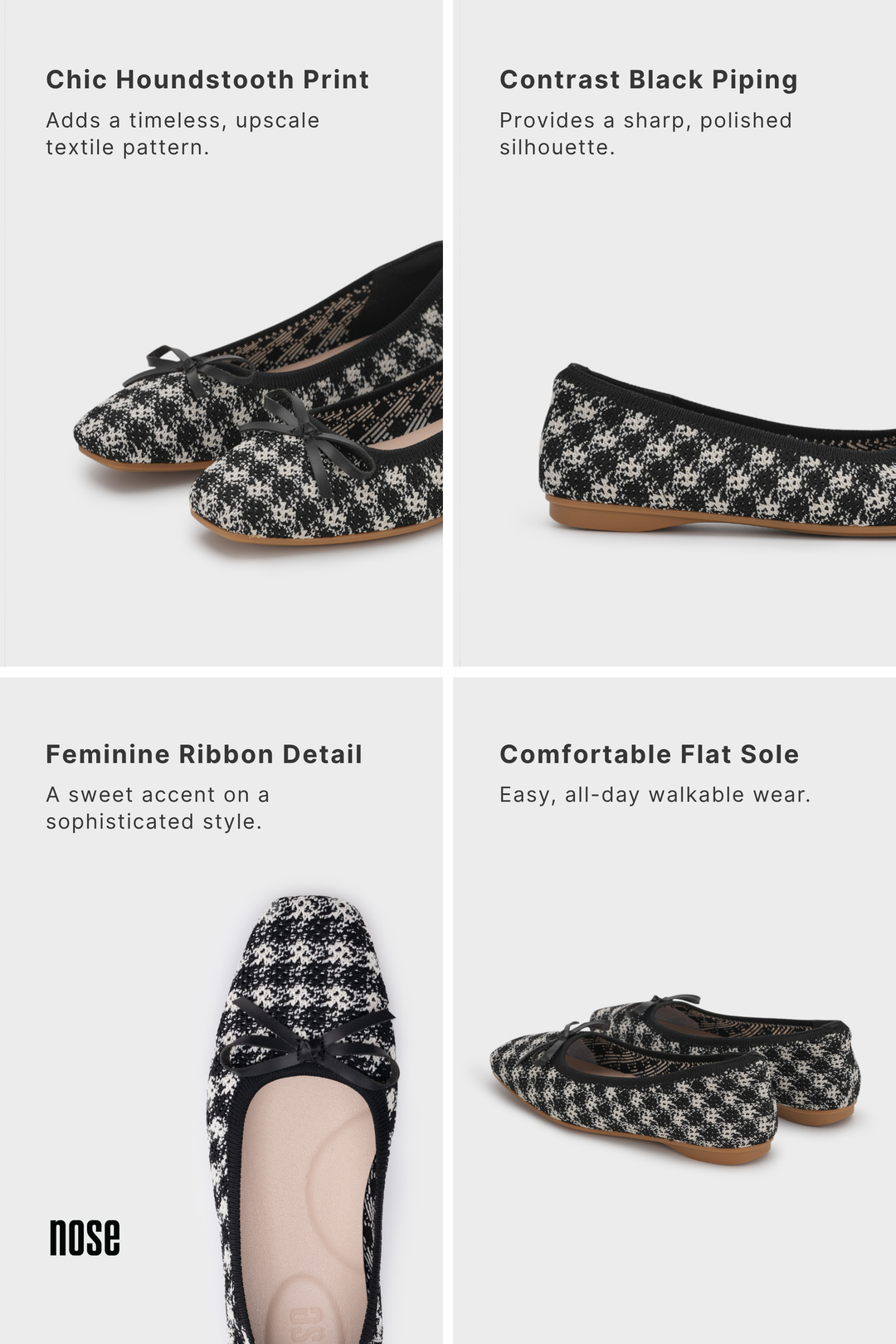 HOUNDSTOOTH FLAT BALLERINA WITH RIBBON DETAIL