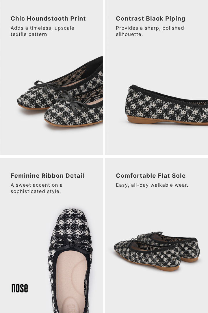 HOUNDSTOOTH FLAT BALLERINA WITH RIBBON DETAIL