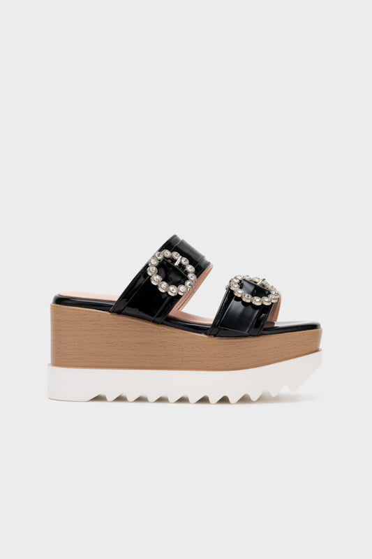 EMBELLISHED BUCKLED WEDGE HEEL SLIDE - Nose