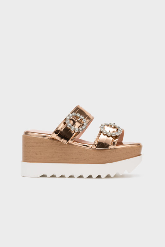 EMBELLISHED BUCKLED WEDGE HEEL SLIDE - Nose