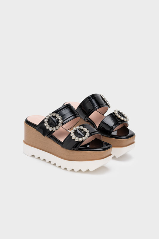 EMBELLISHED BUCKLED WEDGE HEEL SLIDE - Nose