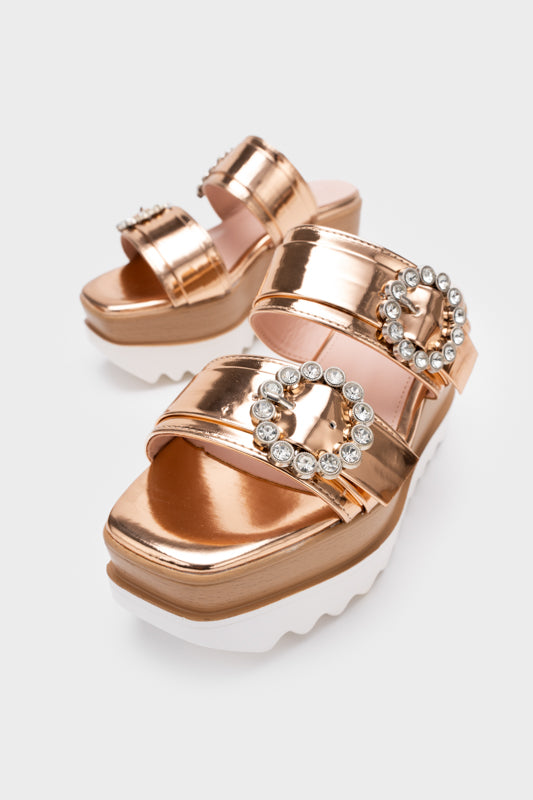 EMBELLISHED BUCKLED WEDGE HEEL SLIDE - Nose